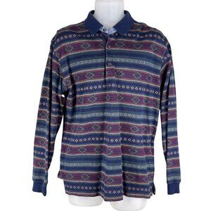 Vintage L.L. Bean Mens M Native Aztec Long Sleeve Polo Shirt 1990 Jamaica Made